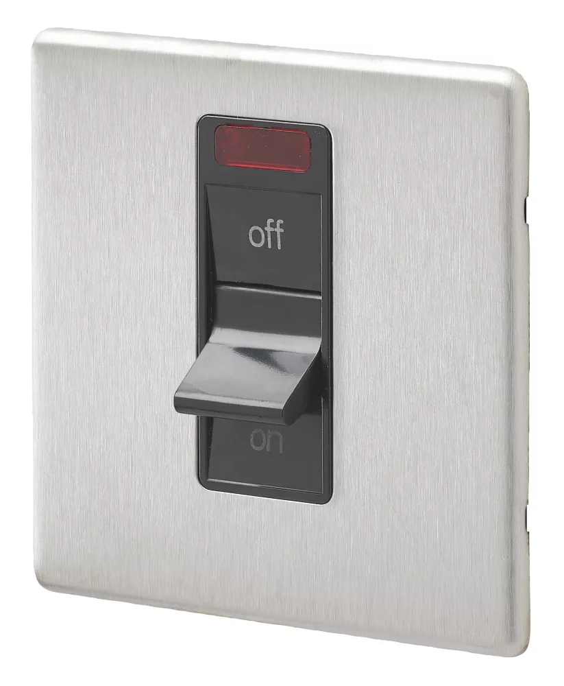 MK Aspect 32A 1-Gang DP Control Switch Brushed Stainless Steel With Neon With Black Inserts 3 MK Aspect 32A 1-Gang DP Control Switch Brushed Stainless Steel With Neon With Black Inserts