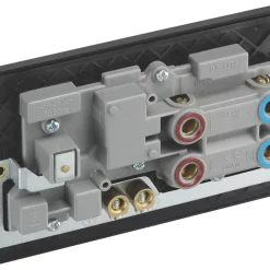 British General Evolve 45A 2-Gang 2-Pole Cooker Switch & 13A DP Switched Socket Satin Brass With LED With Black Inserts -British General Shop 288PX A4