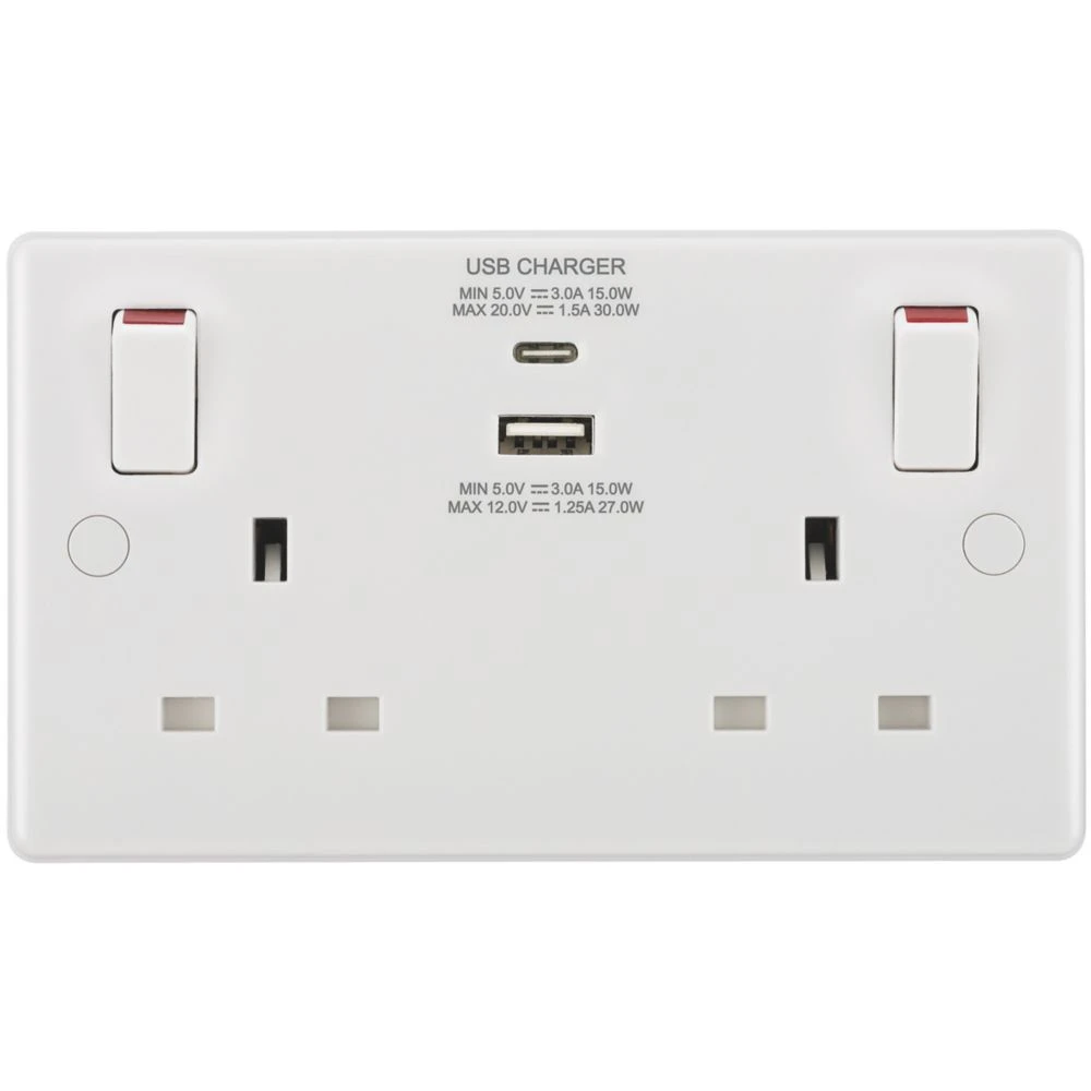 British General 800 Series 13A 2-Gang SP Switched Socket + 3A 2-Outlet Type A & C USB Charger White 4 British General 800 Series 13A 2-Gang SP Switched Socket + 3A 2-Outlet Type A & C USB Charger White - Image 2