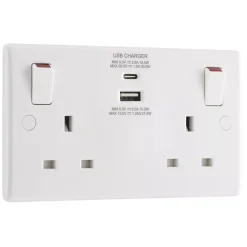 British General 800 Series 13A 2-Gang SP Switched Socket + 3A 2-Outlet Type A & C USB Charger White 10 British General 800 Series 13A 2-Gang SP Switched Socket + 3A 2-Outlet Type A & C USB Charger White -British General Shop 289JR A2