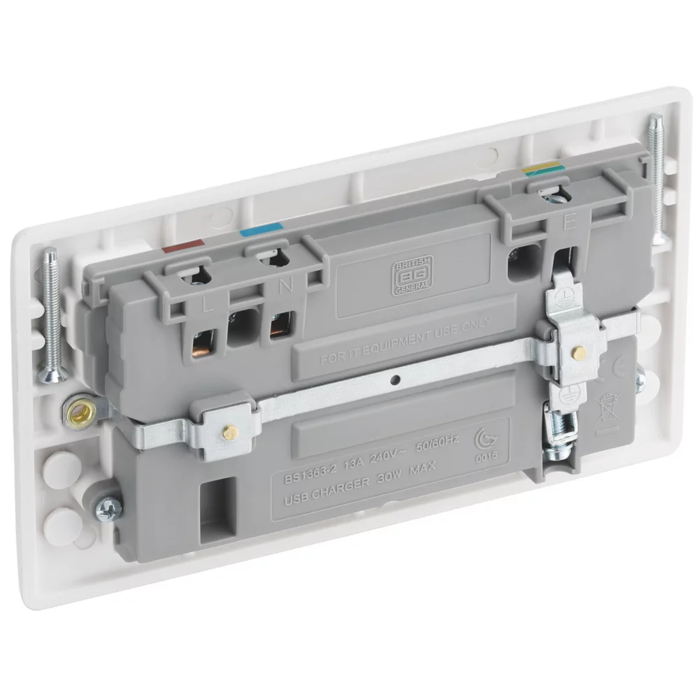 British General 800 Series 13A 2-Gang SP Switched Socket + 3A 2-Outlet Type A & C USB Charger White 8 British General 800 Series 13A 2-Gang SP Switched Socket + 3A 2-Outlet Type A & C USB Charger White - Image 6