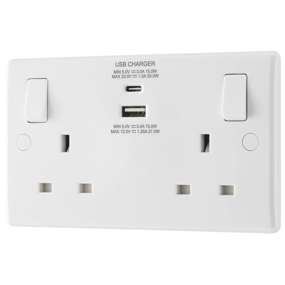 British General 800 Series 13A 2-Gang SP Switched Socket + 3A 2-Outlet Type A & C USB Charger White 3 British General 800 Series 13A 2-Gang SP Switched Socket + 3A 2-Outlet Type A & C USB Charger White