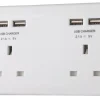 British General 800 Series 13A 2-Gang SP Unswitched Socket + 4.2A 4-Outlet Type A USB Charger White -British General Shop 2915V P
