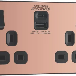 British General Evolve 13A 2-Gang SP Switched Socket + 3A 2-Outlet Type A & C USB Charger Copper With Black Inserts 10 British General Evolve 13A 2-Gang SP Switched Socket + 3A 2-Outlet Type A & C USB Charger Copper With Black Inserts -British General Shop 292RF A1