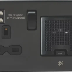 Knightsbridge SFR9905MBB 13A 1-Gang SP Switched Socket + 2.4A 2-Outlet Type A USB Charger Matt Black With Black Inserts