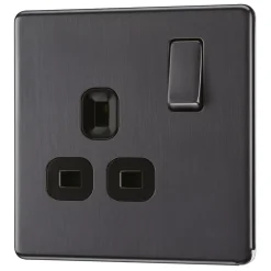 LAP Power Socket 13A 1-Gang DP Switched Power Socket Slate Grey With Black Inserts