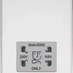Knightsbridge SF8900PCG 2-Gang Dual Voltage Shaver Socket 115 V / 230V Polished Chrome With Colour-Matched Inserts