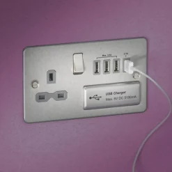 Knightsbridge FPR7USB4BCG 13A 1-Gang SP Switched Socket + 5.1A 4-Outlet Type A USB Charger Brushed Chrome With Colour-Matched Inserts 7 Knightsbridge FPR7USB4BCG 13A 1-Gang SP Switched Socket + 5.1A 4-Outlet Type A USB Charger Brushed Chrome With Colour-Matched Inserts -British General Shop 300TY A2