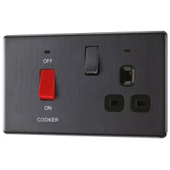 LAP 45A 2-Gang DP Cooker Switch & 13A DP Switched Socket Slate Grey With LED With Black Inserts