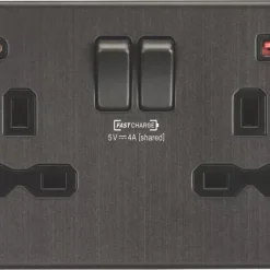 Knightsbridge SFR9909SB 13A 2-Gang DP Switched Socket + 4.0A 2-Outlet Type A & C USB Charger Smoked Bronze With Black Inserts