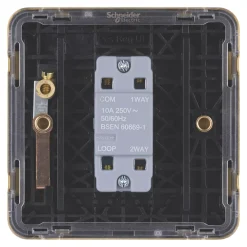 Schneider Electric Lisse Deco 10A 1-Gang 2-Way Retractive Switch Satin Brass With Black Inserts -British General Shop 305FF A3