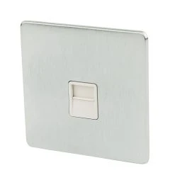 Crabtree Platinum Slave Telephone Socket Brushed Chrome With White Inserts