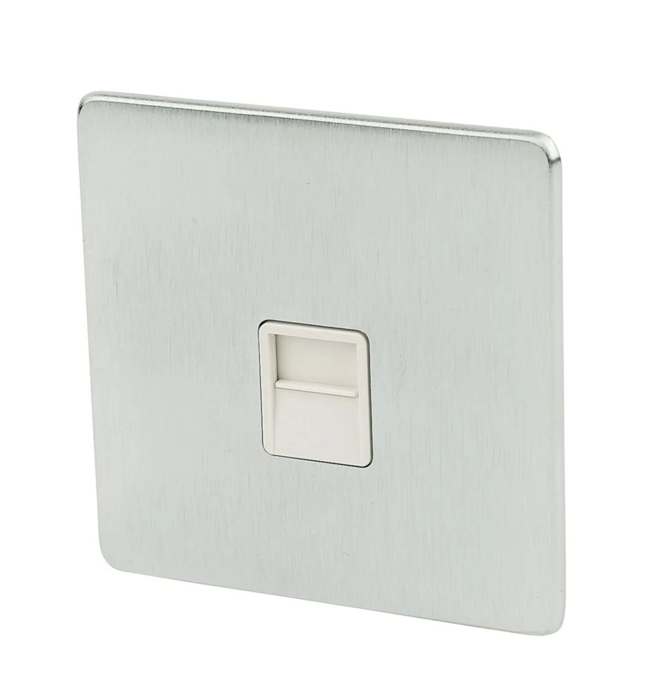 Crabtree Platinum Slave Telephone Socket Brushed Chrome With White Inserts 3 Crabtree Platinum Slave Telephone Socket Brushed Chrome With White Inserts