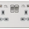 Knightsbridge CS9224BCG 13A 2-Gang SP Switched Socket + 2.4A 2-Outlet Type A USB Charger Brushed Chrome With Colour-Matched Inserts -British General Shop 309TY P
