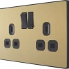 British General Evolve 13A 2-Gang SP Switched Socket Satin Brass With Black Inserts -British General Shop 311RF P