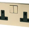 Crabtree Platinum 13A 2-Gang DP Switched Plug Socket Polished Brass With Black Inserts -British General Shop 31296 P