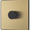 British General Evolve 1-Gang 2-Way LED Trailing Edge Single Push Dimmer Switch With Rotary Control Satin Brass With Black Inserts -British General Shop 312PY P