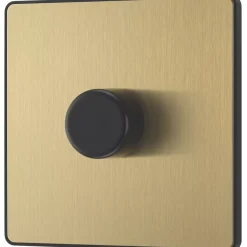 British General Evolve 1-Gang 2-Way LED Trailing Edge Single Push Dimmer Switch With Rotary Control Satin Brass With Black Inserts