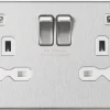 Knightsbridge FPR9224BCW 13A 2-Gang SP Switched Socket + 2.4A 2-Outlet Type A USB Charger Brushed Chrome With White Inserts 1 Knightsbridge FPR9224BCW 13A 2-Gang SP Switched Socket + 2.4A 2-Outlet Type A USB Charger Brushed Chrome With White Inserts -British General Shop 314TY P