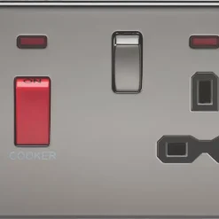 Knightsbridge SFR8333NBN 45 & 13A 2-Gang DP Cooker Switch & 13A DP Switched Socket Black Nickel With LED With Black Inserts