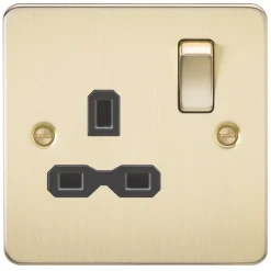 Knightsbridge FPR7000BB 13A 1-Gang DP Switched Single Socket Brushed Brass With Black Inserts
