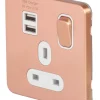 Schneider Electric Lisse Deco 13A 1-Gang SP Switched Socket + 2.1A 2-Outlet Type A USB Charger Copper With White Inserts -British General Shop 317HX P