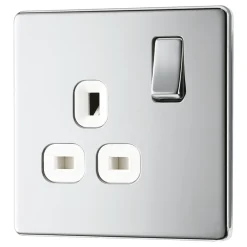 LAP 13A 1-Gang DP Switched Socket Polished Chrome With White Inserts