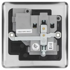 LAP 13A 1-Gang SP Switched Plug Socket Brushed Stainless Steel With Black Inserts -British General Shop 3234C A3