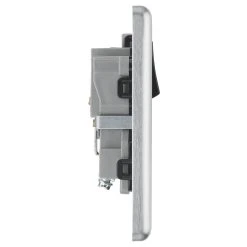 LAP 13A 1-Gang SP Switched Plug Socket Brushed Stainless Steel With Black Inserts -British General Shop 3234C A4