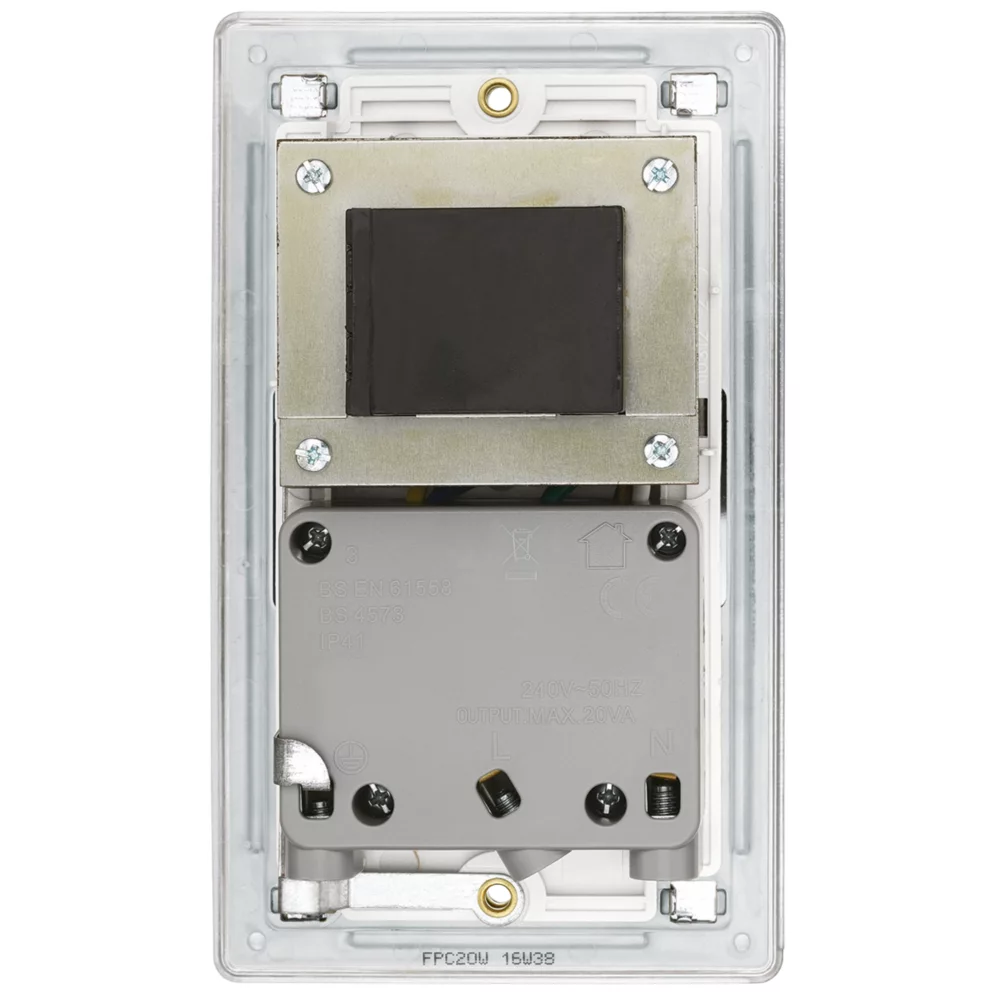 LAP 2-Gang Dual Voltage Shaver Socket 115 / 230V Polished Chrome With White Inserts 6 LAP 2-Gang Dual Voltage Shaver Socket 115 / 230V Polished Chrome With White Inserts - Image 4