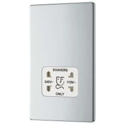 LAP 2-Gang Dual Voltage Shaver Socket 115 / 230V Polished Chrome With White Inserts