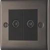 British General Nexus Metal 2-Gang Isolated Coaxial TV Socket Black Nickel -British General Shop 326XG P