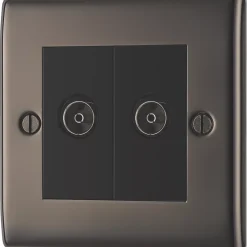British General Nexus Metal 2-Gang Isolated Coaxial TV Socket Black Nickel