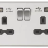 Knightsbridge CS9224BC 13A 2-Gang SP Switched Socket + 2.4A 2-Outlet Type A USB Charger Brushed Chrome With Black Inserts -British General Shop 329TY P