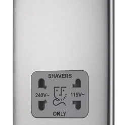 British General Nexus Metal 2-Gang Dual Voltage Shaver Socket 115 / 240V Brushed Stainless Steel With Graphite Inserts