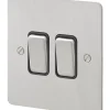 MK Edge 20AX 2-Gang 2-Way Light Switch Brushed Stainless Steel With Black Inserts 1 MK Edge 20AX 2-Gang 2-Way Light Switch Brushed Stainless Steel With Black Inserts -British General Shop 332FF P