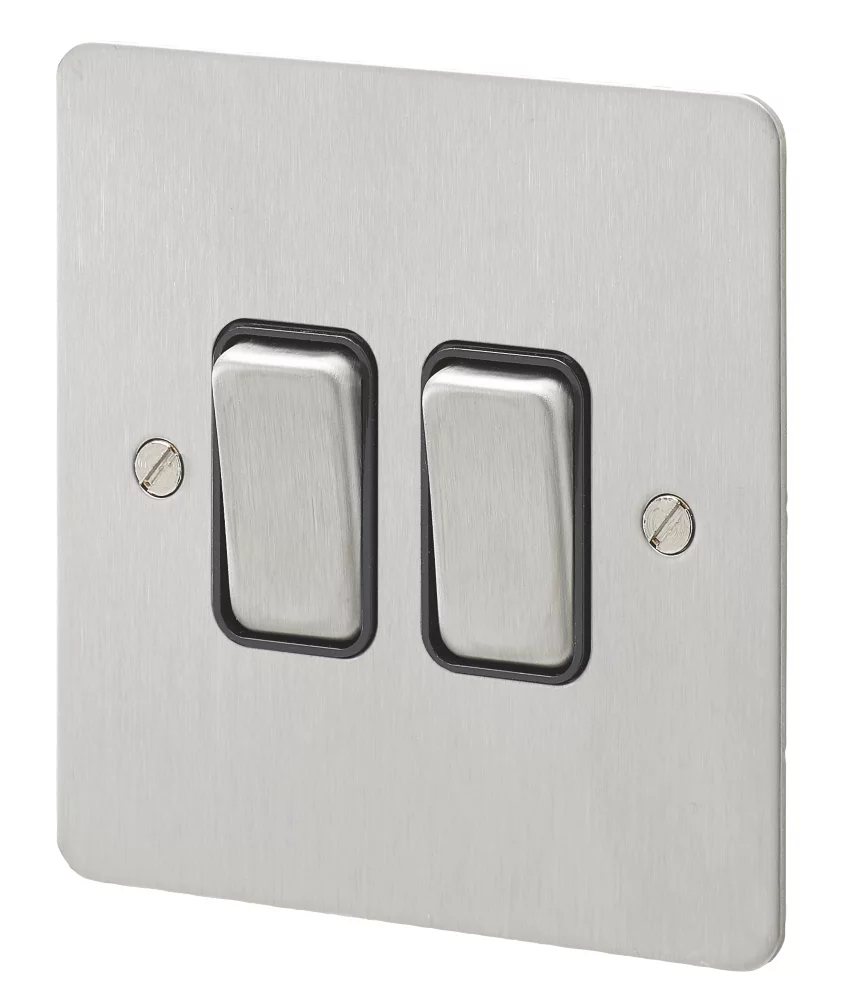 MK Edge 20AX 2-Gang 2-Way Light Switch Brushed Stainless Steel With Black Inserts 3 MK Edge 20AX 2-Gang 2-Way Light Switch Brushed Stainless Steel With Black Inserts