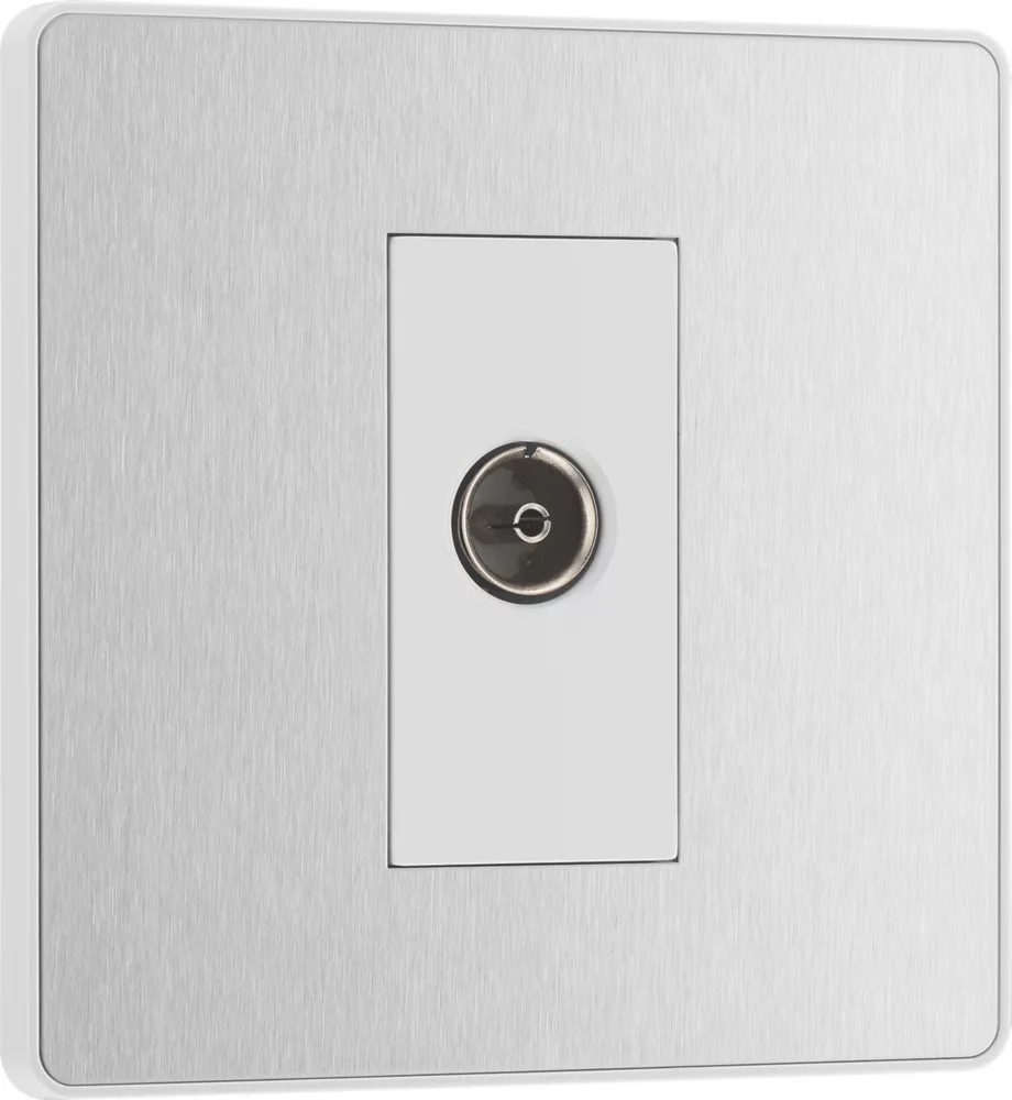 British General Evolve 1-Gang Coaxial TV / FM Socket Brushed Steel With White Inserts 4 British General Evolve 1-Gang Coaxial TV / FM Socket Brushed Steel With White Inserts - Image 2
