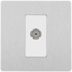 British General Evolve 1-Gang Coaxial TV / FM Socket Brushed Steel With White Inserts 11 British General Evolve 1-Gang Coaxial TV / FM Socket Brushed Steel With White Inserts -British General Shop 334RF A2