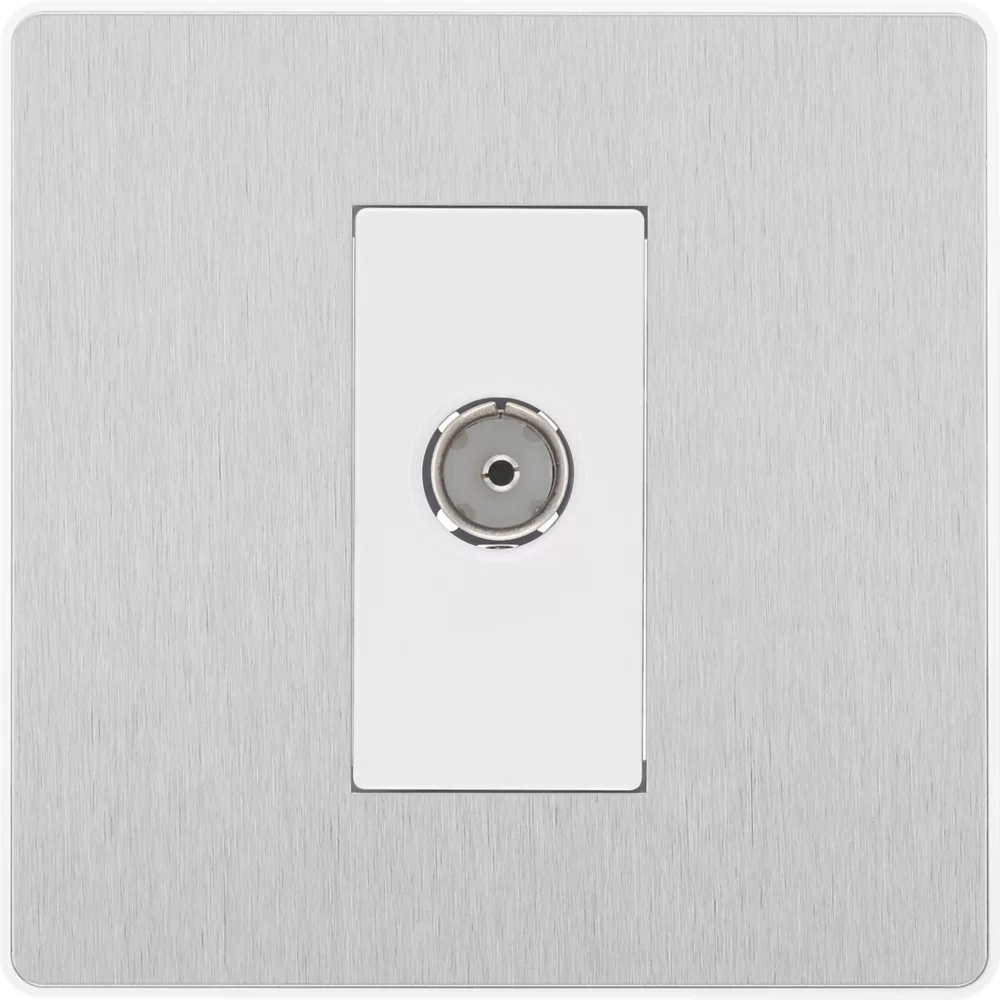 British General Evolve 1-Gang Coaxial TV / FM Socket Brushed Steel With White Inserts 5 British General Evolve 1-Gang Coaxial TV / FM Socket Brushed Steel With White Inserts - Image 3