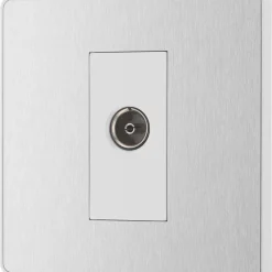 British General Evolve 1-Gang Coaxial TV / FM Socket Brushed Steel With White Inserts 12 British General Evolve 1-Gang Coaxial TV / FM Socket Brushed Steel With White Inserts -British General Shop 334RF A3