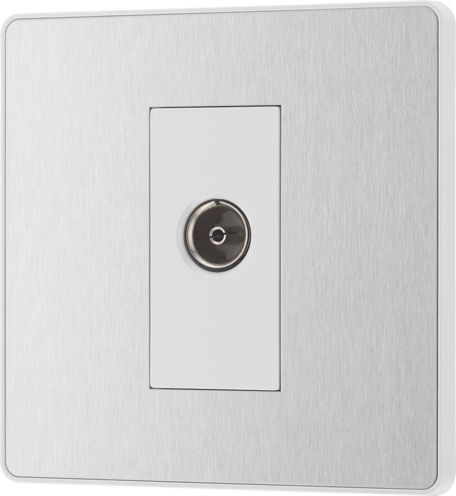 British General Evolve 1-Gang Coaxial TV / FM Socket Brushed Steel With White Inserts 6 British General Evolve 1-Gang Coaxial TV / FM Socket Brushed Steel With White Inserts - Image 4
