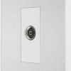 British General Evolve 1-Gang Coaxial TV / FM Socket Brushed Steel With White Inserts -British General Shop 334RF P