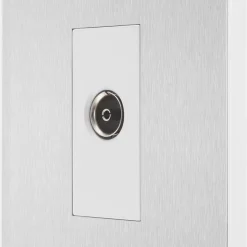 British General Evolve 1-Gang Coaxial TV / FM Socket Brushed Steel With White Inserts