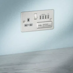 Knightsbridge SFR7USB4BCG 13A 1-Gang SP Switched Socket + 5.1A 4-Outlet Type A USB Charger Brushed Chrome With Colour-Matched Inserts 5 Knightsbridge SFR7USB4BCG 13A 1-Gang SP Switched Socket + 5.1A 4-Outlet Type A USB Charger Brushed Chrome With Colour-Matched Inserts -British General Shop 335VF A1