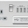 Knightsbridge SFR7USB4BCG 13A 1-Gang SP Switched Socket + 5.1A 4-Outlet Type A USB Charger Brushed Chrome With Colour-Matched Inserts -British General Shop 335VF P