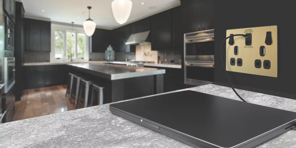 British General Evolve 13A 2-Gang SP Switched Socket + 3A 2-Outlet Type A & C USB Charger Satin Brass With Black Inserts 9 British General Evolve 13A 2-Gang SP Switched Socket + 3A 2-Outlet Type A & C USB Charger Satin Brass With Black Inserts - Image 7