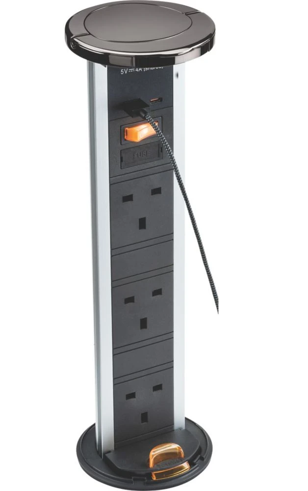 Knightsbridge SK9909BN 13A 3-Gang SP Switched Pop-up Socket + 4.0A 2-Outlet Type A & C USB Charger Black Nickel 3 Knightsbridge SK9909BN 13A 3-Gang SP Switched Pop-up Socket + 4.0A 2-Outlet Type A & C USB Charger Black Nickel