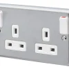 MK Albany Plus 13A 2-Gang DP Switched Plug Socket Brushed Stainless Steel With White Inserts 1 MK Albany Plus 13A 2-Gang DP Switched Plug Socket Brushed Stainless Steel With White Inserts -British General Shop 342FF P