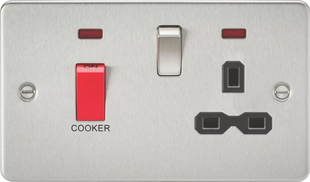 Knightsbridge FPR8333NBC 45 & 13A 2-Gang DP Cooker Switch & 13A DP Switched Socket Brushed Brass With LED With Black Inserts 3 Knightsbridge FPR8333NBC 45 & 13A 2-Gang DP Cooker Switch & 13A DP Switched Socket Brushed Brass With LED With Black Inserts